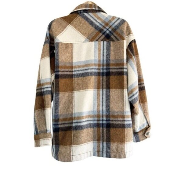 Zara Woman's Sz XS Blue Brown Plaid Wool Blend Italian Fabric Jacket Shacket - Picture 4 of 11